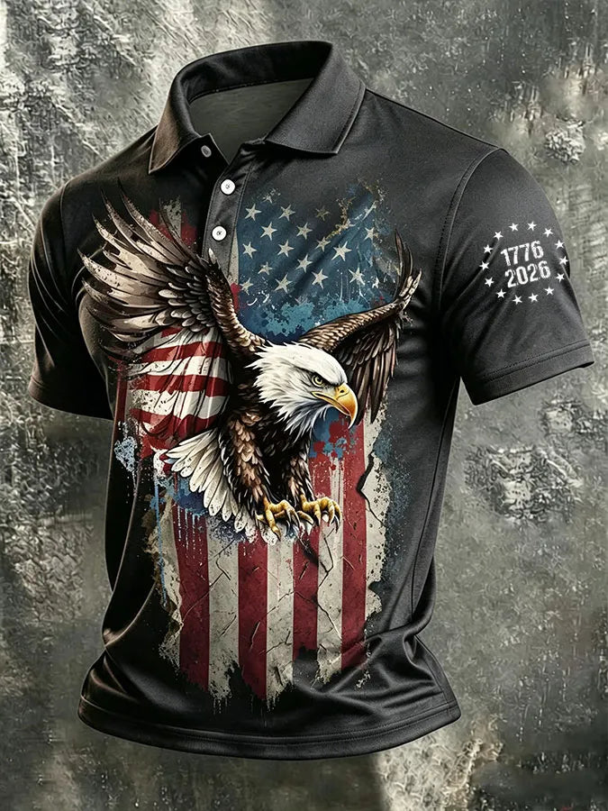 Men's America Flag Printed Polo Shirt
