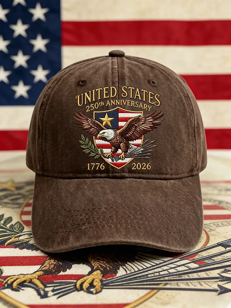 US 250th Anniversary Bald Eagle Emblem Washed Denim Baseball Cap