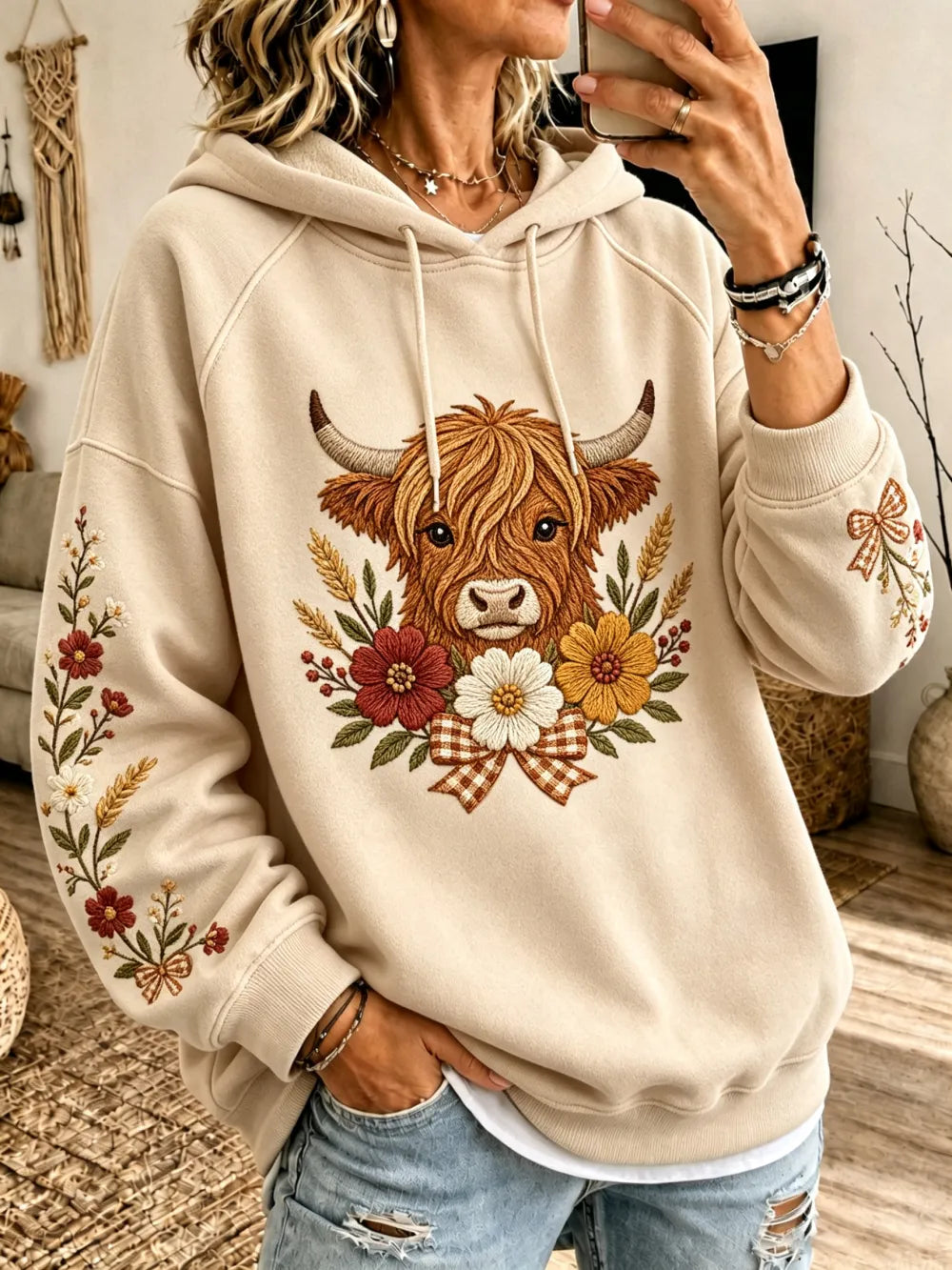 Women's Highland Cow Combined Autumn Hoodie