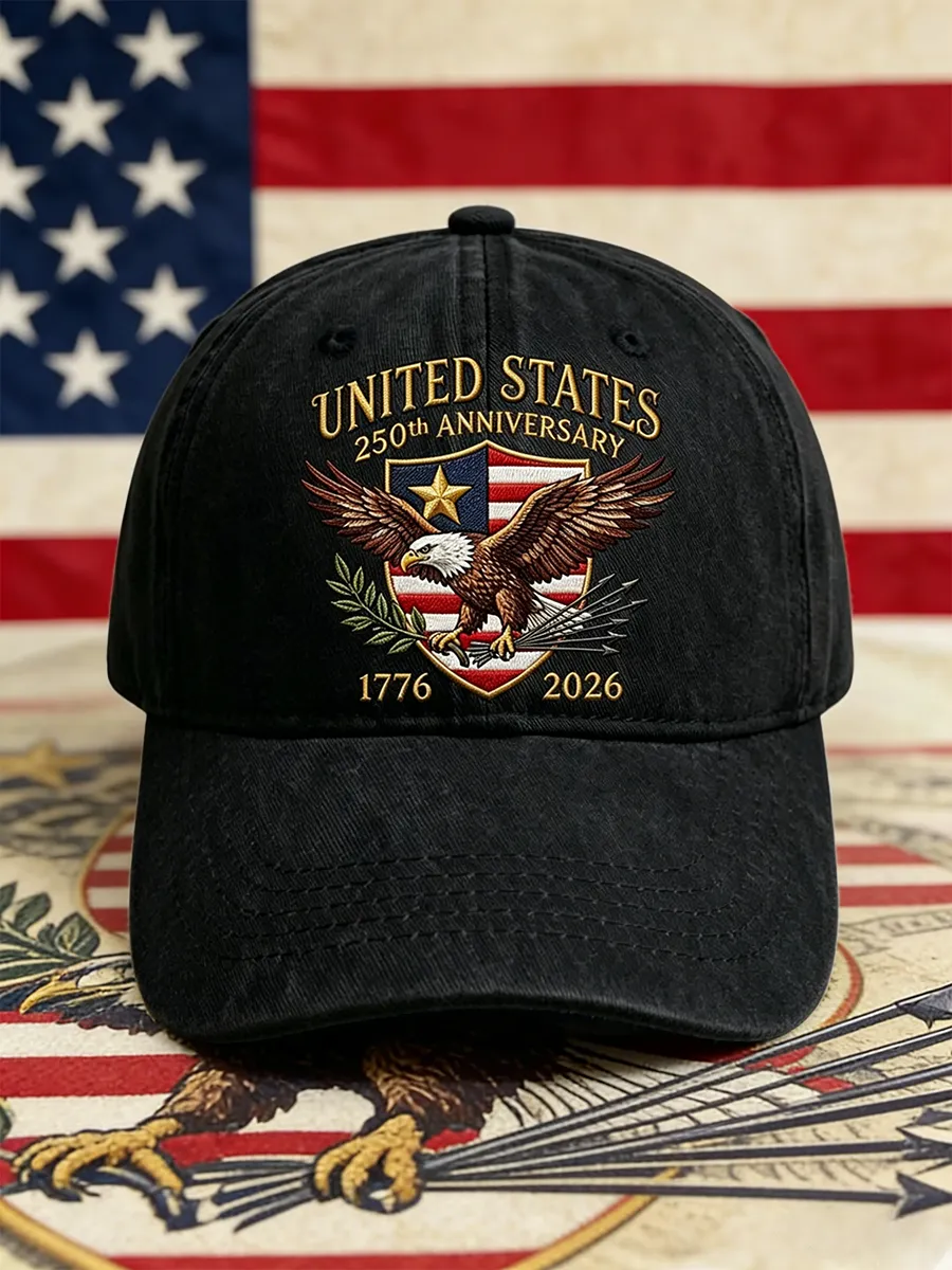 US 250th Anniversary Bald Eagle Emblem Washed Denim Baseball Cap