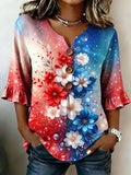 Women'S Casual American Flag Printed Top