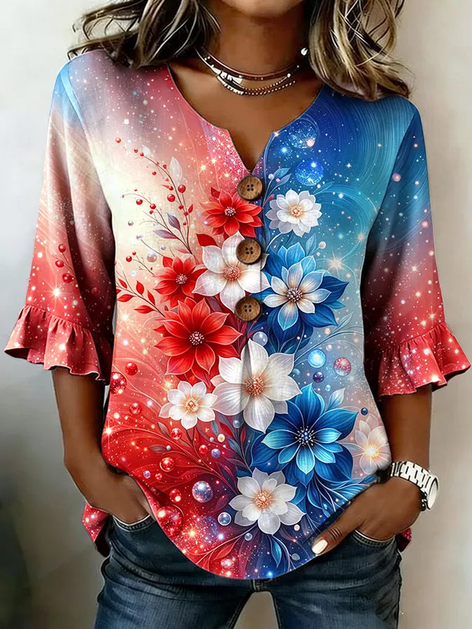Women'S Casual American Flag Printed Top