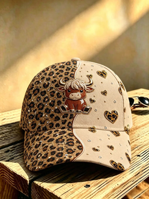 Highland Cow Printed Washed Hat