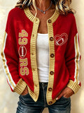 Women'S Football Printed Knitted Cardigan