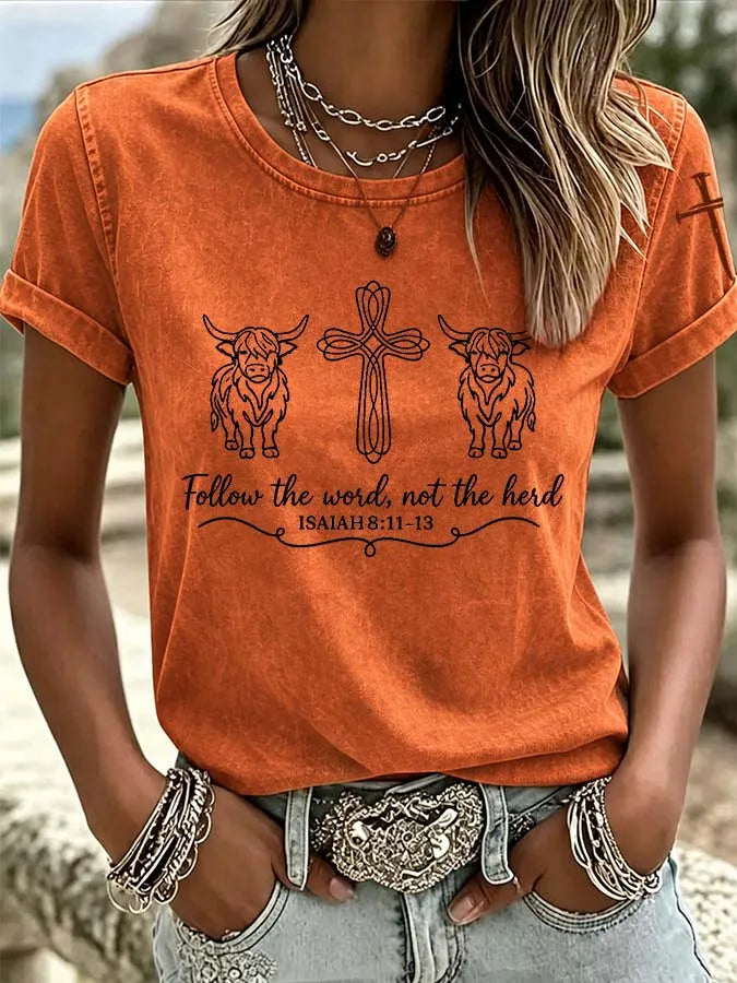 Women'S Western Highland Cow Cross Printed T-Shirt
