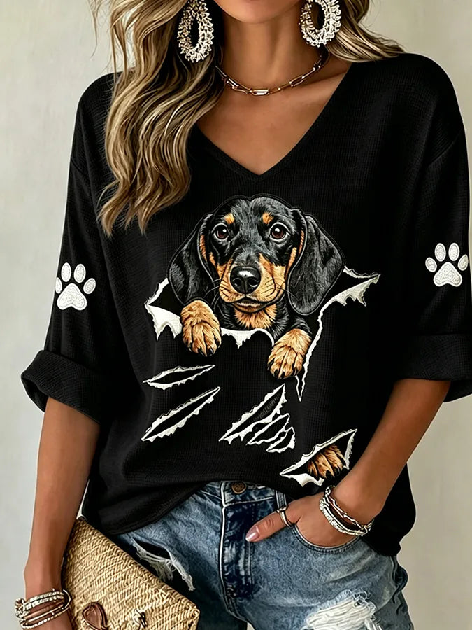 Women's Dog Print Casual T-Shirt