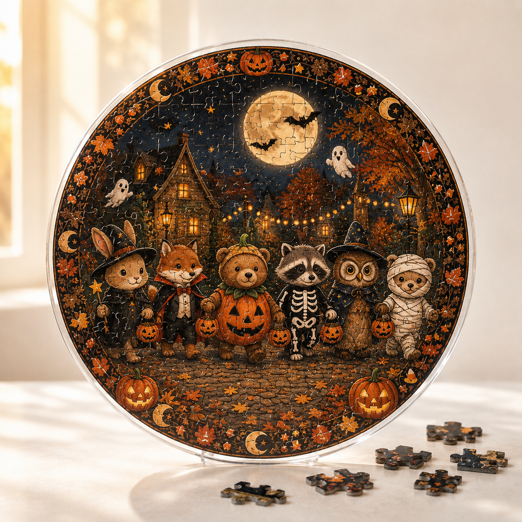 Halloween Acrylic Jigsaw Puzzle Suncatcher - Trick or Treat Animals