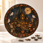 Halloween Acrylic Jigsaw Puzzle Suncatcher - Forest Animals Magic Cottage