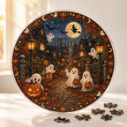 Halloween Acrylic Jigsaw Puzzle Suncatcher - Spooky Street Ghosts