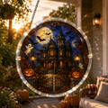 Halloween Acrylic Jigsaw Puzzle Suncatcher - Gothic Haunted House & Moon