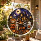 Halloween Acrylic Jigsaw Puzzle Suncatcher - Spooky Friends & Haunted Castle