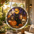 Halloween Acrylic Jigsaw Puzzle Suncatcher - Black Cat & Magic Potion