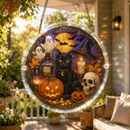 Halloween Acrylic Jigsaw Puzzle Suncatcher - Black Cat & Magic Potion