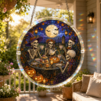 Halloween Acrylic Jigsaw Puzzle Suncatcher - Skeleton Garden Tea Party
