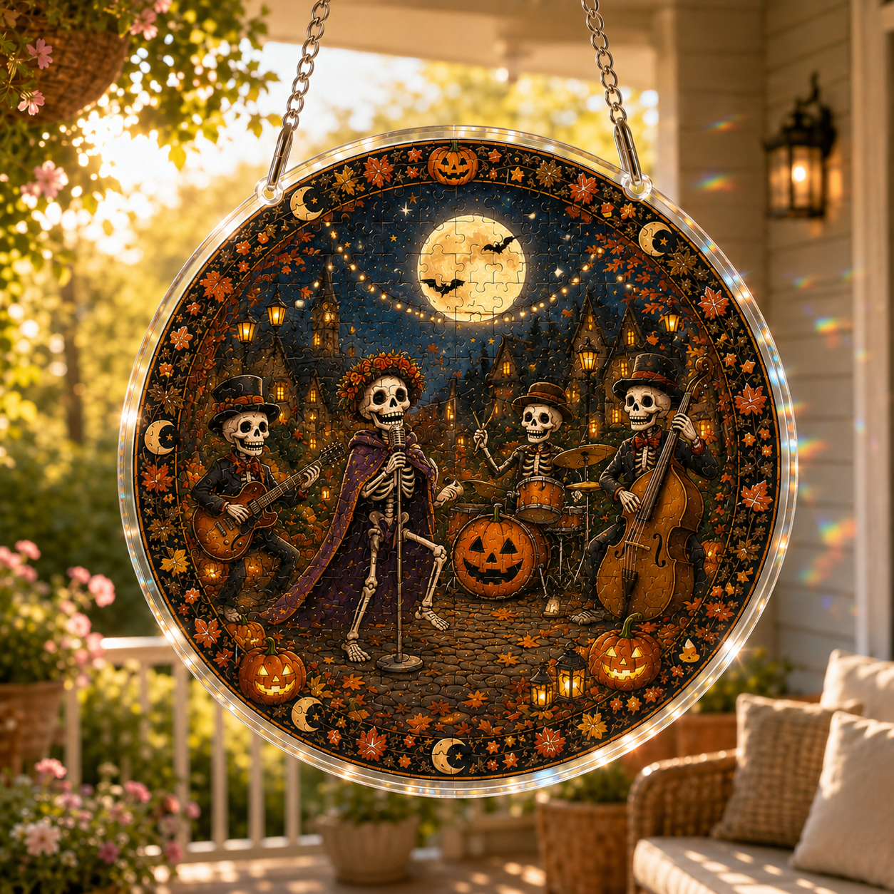 Halloween Acrylic Jigsaw Puzzle Suncatcher - Skeleton Band