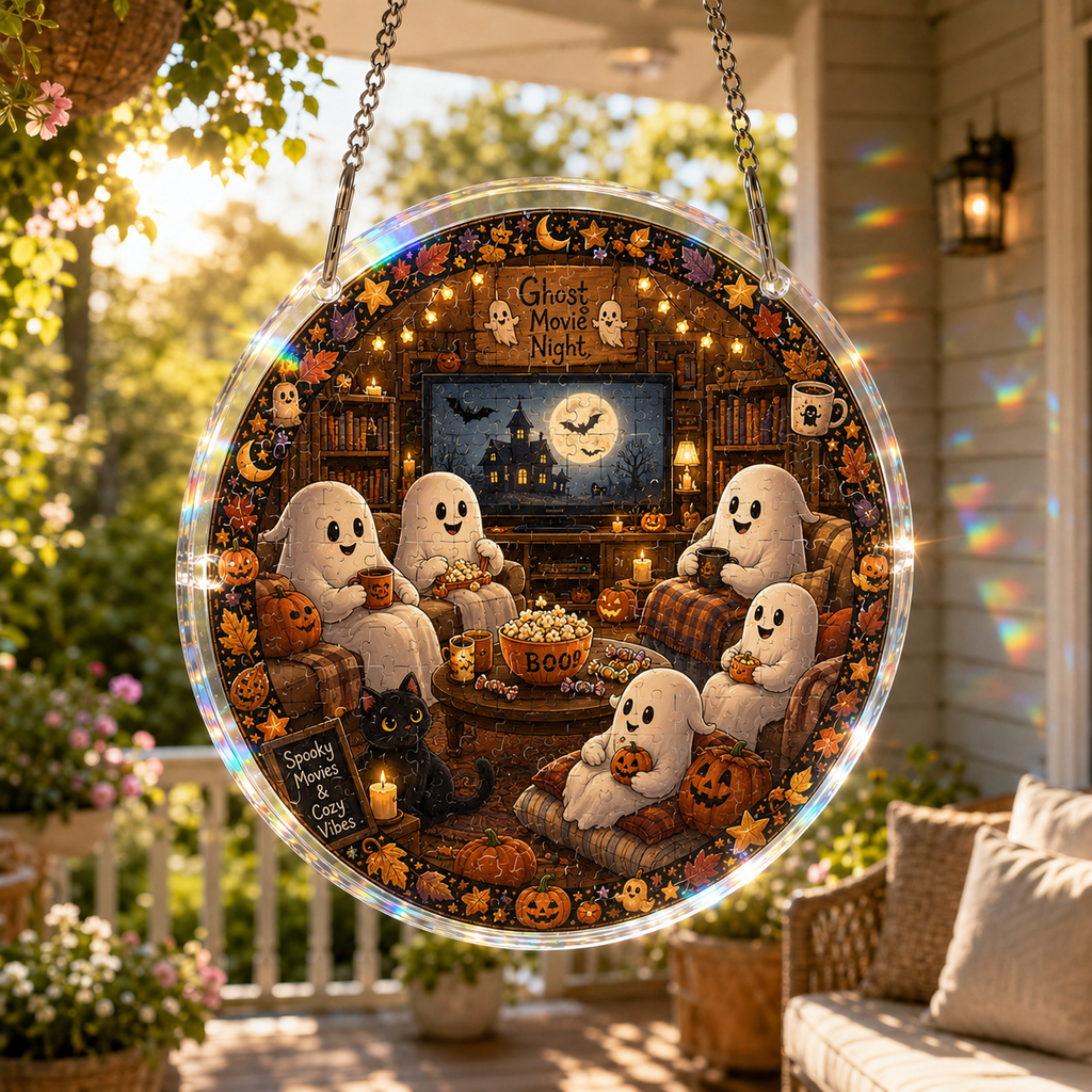 Halloween Acrylic Jigsaw Puzzle Suncatcher - Ghosts Movie Night