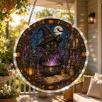 Halloween Acrylic Jigsaw Puzzle Suncatcher - Black Cat Witch Brewing Potion