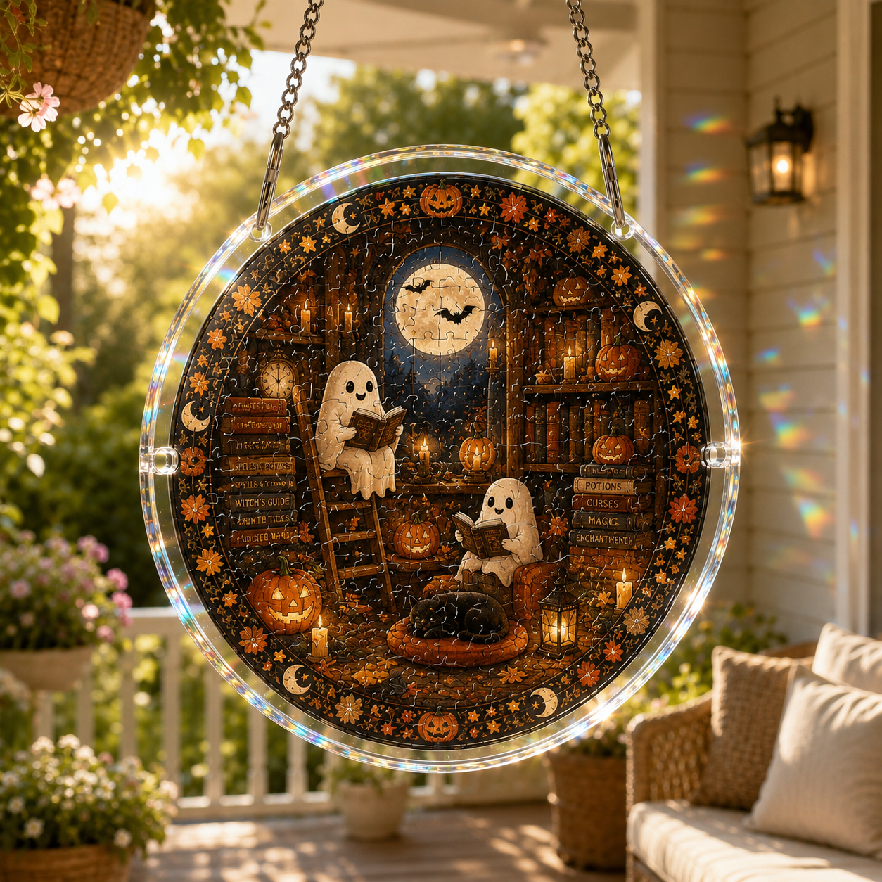 Halloween Acrylic Jigsaw Puzzle Suncatcher - Ghost Library