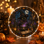 Halloween Acrylic Jigsaw Puzzle Suncatcher - Black Cat Witch Brewing Potion