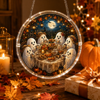 Halloween Acrylic Jigsaw Puzzle Suncatcher - Cute Ghosts Tea Party