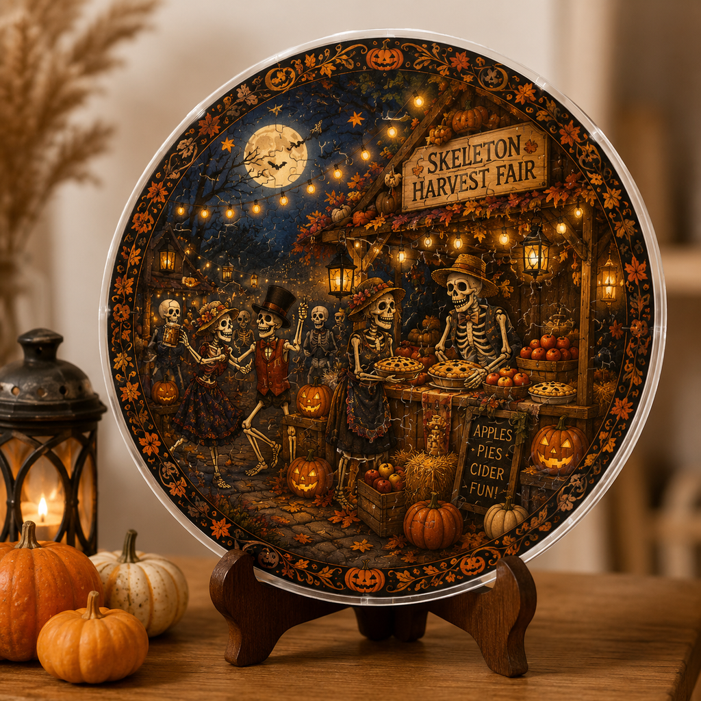 Halloween Acrylic Jigsaw Puzzle Suncatcher - Skeleton Harvest Fair