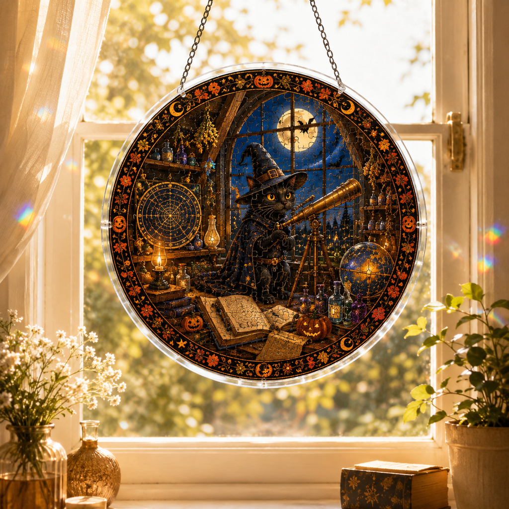 Halloween Acrylic Jigsaw Puzzle Suncatcher - Wizard Observatory