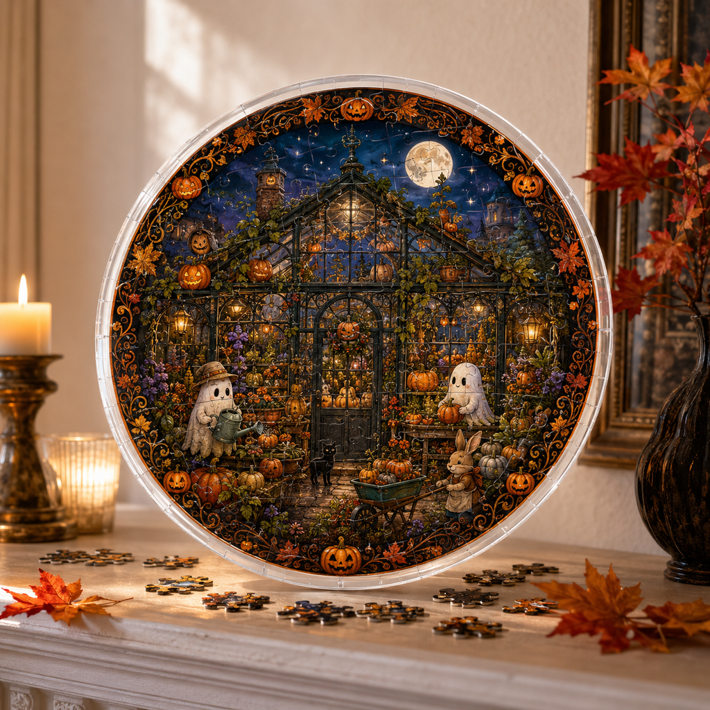Halloween Acrylic Jigsaw Puzzle Suncatcher - Ghost Greenhouse