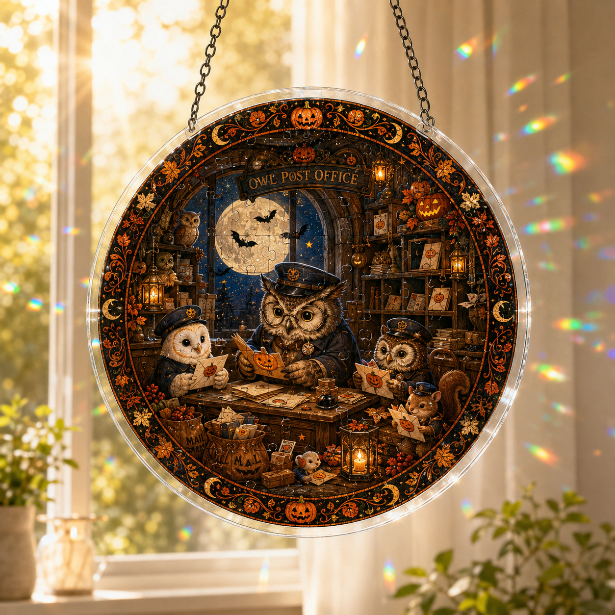 Halloween Acrylic Jigsaw Puzzle Suncatcher - Owl Alchemy Lab