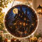 Halloween Acrylic Jigsaw Puzzle Suncatcher - Spooky Manor Moonlight