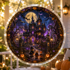 Halloween Acrylic Jigsaw Puzzle Suncatcher - Haunted Castle Gate