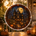 Halloween Acrylic Jigsaw Puzzle Suncatcher - Moonlit Pumpkin Manor
