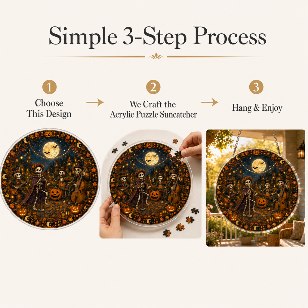 Halloween Acrylic Jigsaw Puzzle Suncatcher - Skeleton Band