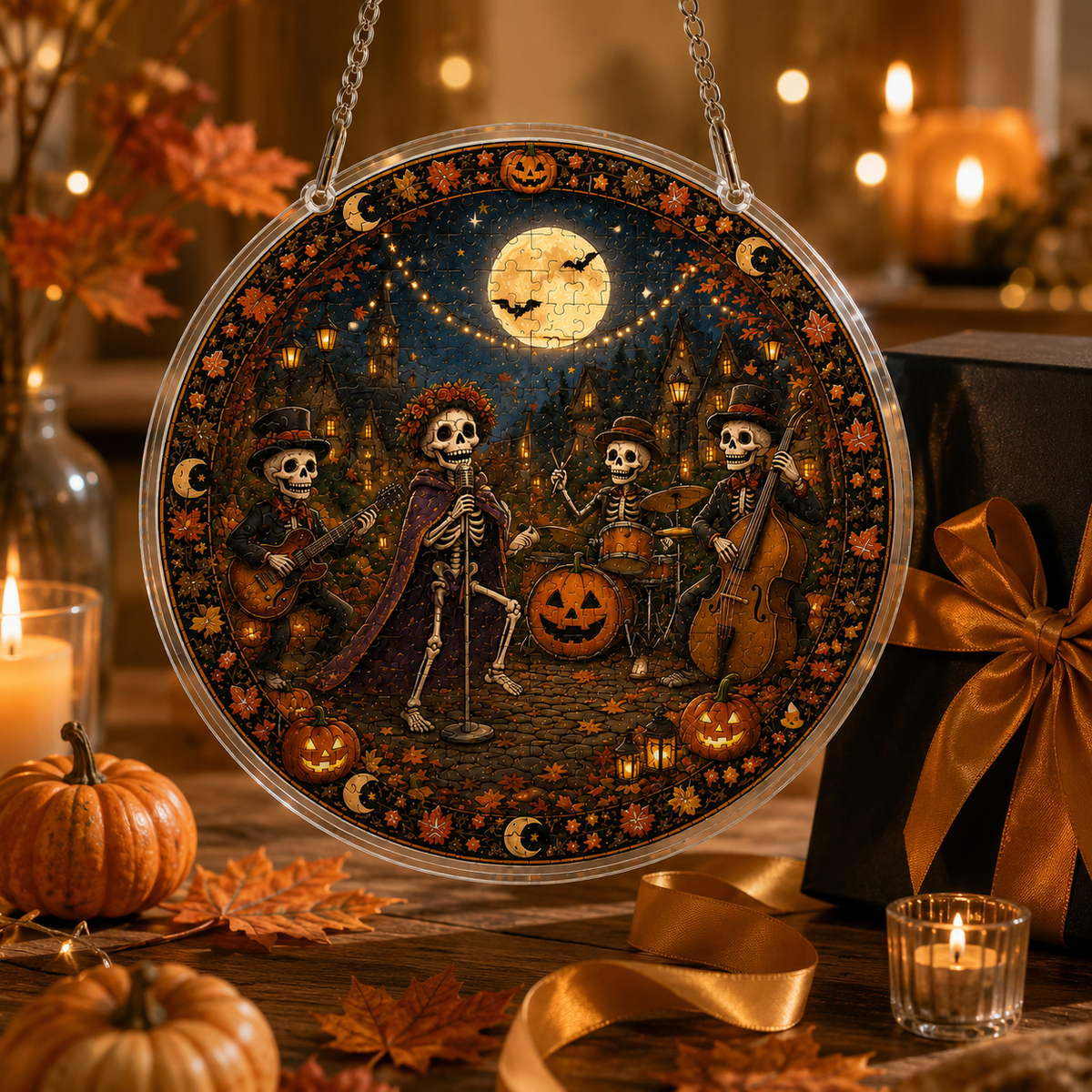 Halloween Acrylic Jigsaw Puzzle Suncatcher - Skeleton Band