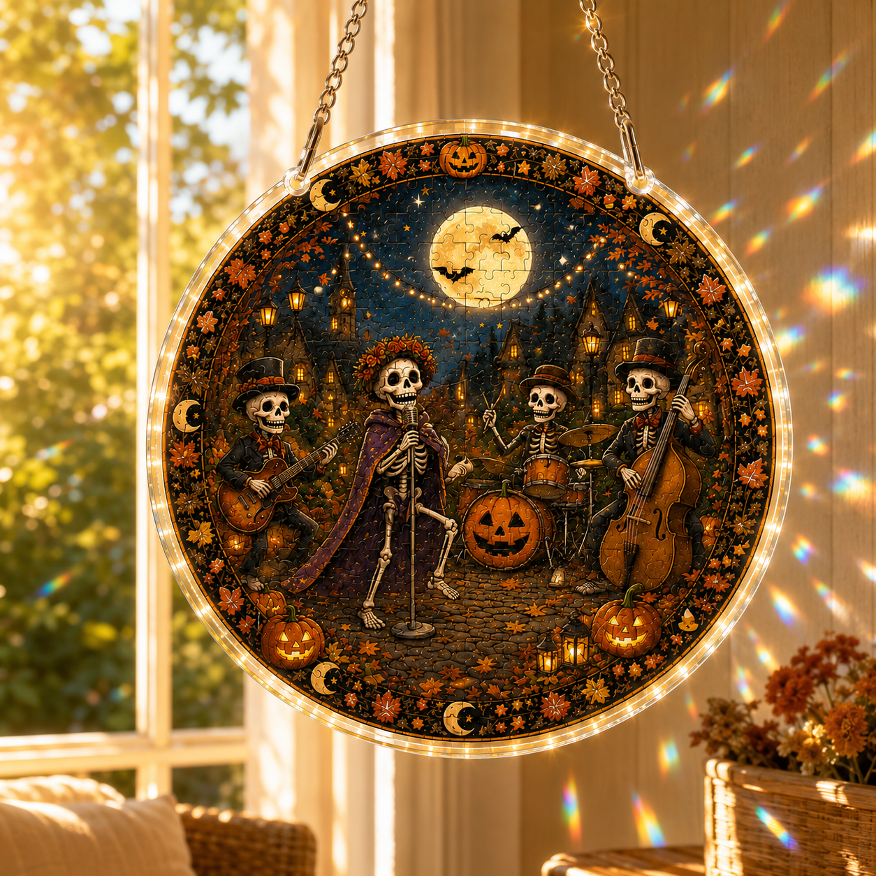 Halloween Acrylic Jigsaw Puzzle Suncatcher - Skeleton Band