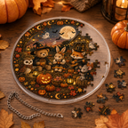 Halloween Acrylic Jigsaw Puzzle Suncatcher - Woodland Pumpkin Party