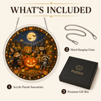 Halloween Acrylic Jigsaw Puzzle Suncatcher - Costume Animals Gathering