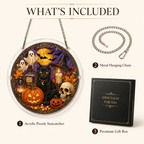 Halloween Acrylic Jigsaw Puzzle Suncatcher - Black Cat & Magic Potion