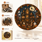 Halloween Acrylic Jigsaw Puzzle Suncatcher - Haunted House & Witch Fly