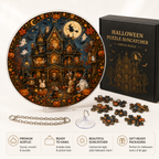 Halloween Acrylic Jigsaw Puzzle Suncatcher - Haunted House & Witch Fly