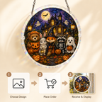 Halloween Acrylic Jigsaw Puzzle Suncatcher - Spooky Friends & Haunted Castle