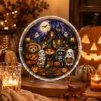 Halloween Acrylic Jigsaw Puzzle Suncatcher - Spooky Friends & Haunted Castle