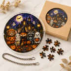 Halloween Acrylic Jigsaw Puzzle Suncatcher - Spooky Friends & Haunted Castle