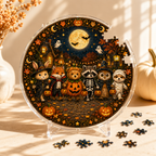 Halloween Acrylic Jigsaw Puzzle Suncatcher - Costume Critters Gathering