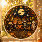 Halloween Acrylic Jigsaw Puzzle Suncatcher - Costume Critters Gathering
