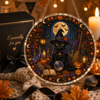 Halloween Acrylic Jigsaw Puzzle Suncatcher - Wizard Cat & Crystal Ball