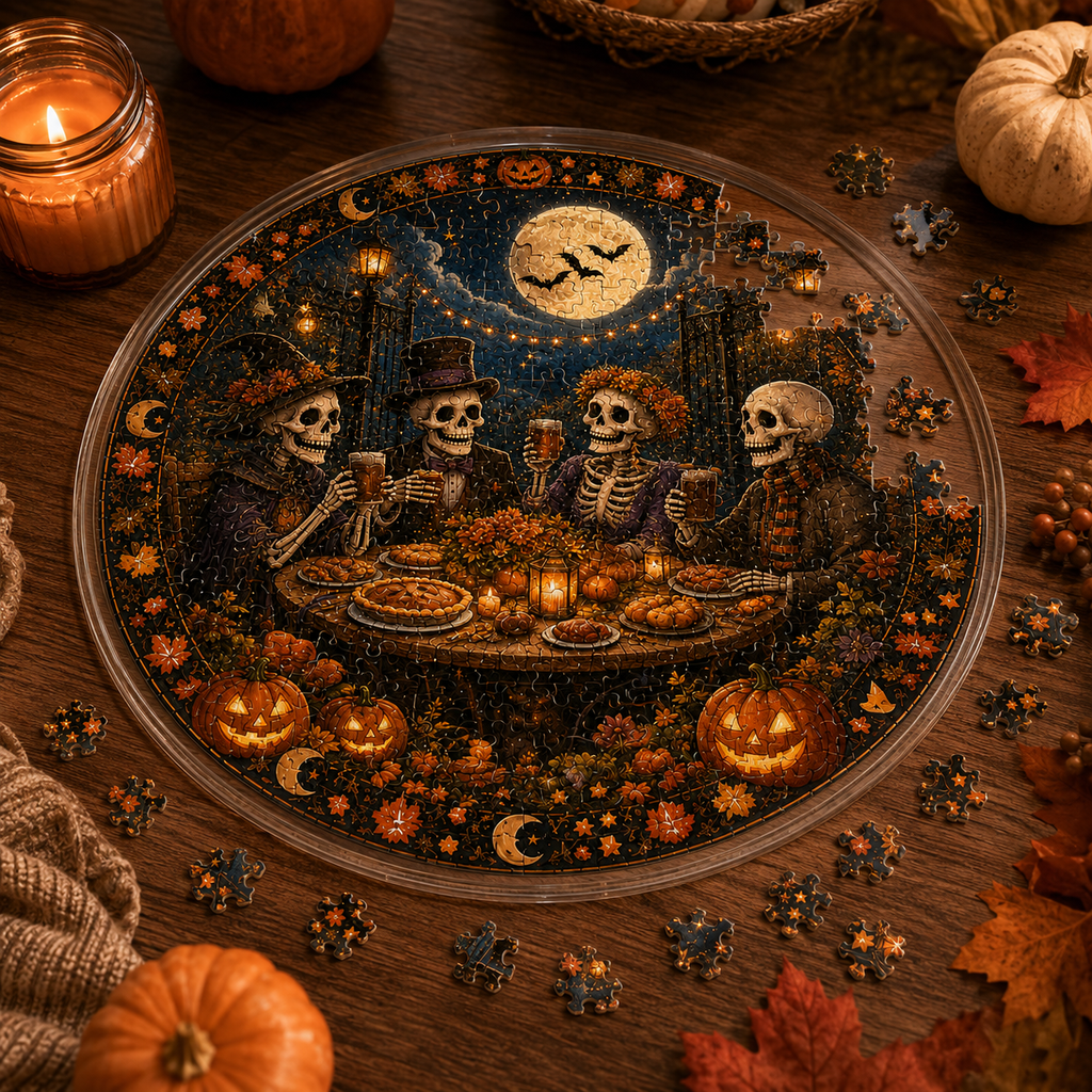 Halloween Acrylic Jigsaw Puzzle Suncatcher - Skeleton Feast