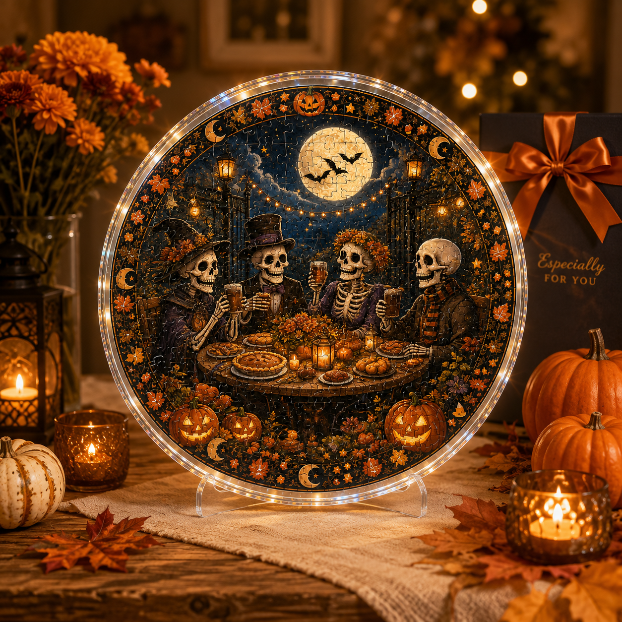 Halloween Acrylic Jigsaw Puzzle Suncatcher - Skeleton Feast