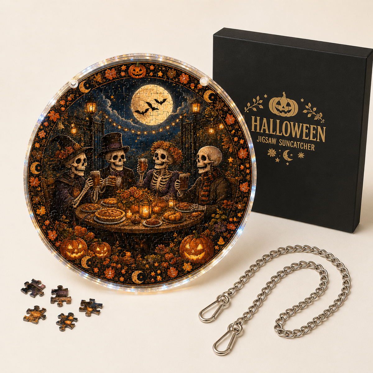 Halloween Acrylic Jigsaw Puzzle Suncatcher - Skeleton Feast