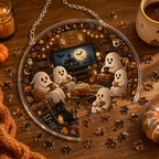 Halloween Acrylic Jigsaw Puzzle Suncatcher - Ghosts Movie Night