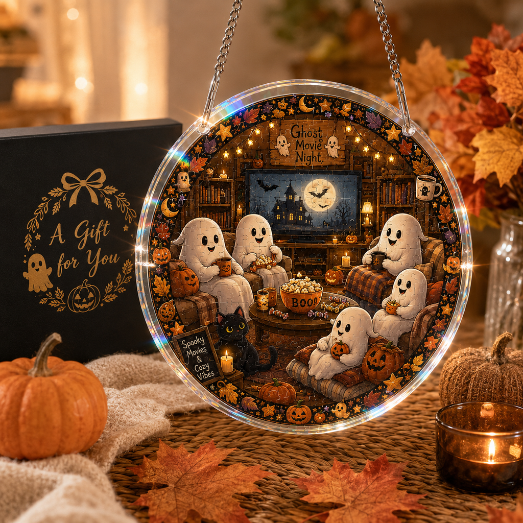 Halloween Acrylic Jigsaw Puzzle Suncatcher - Ghosts Movie Night